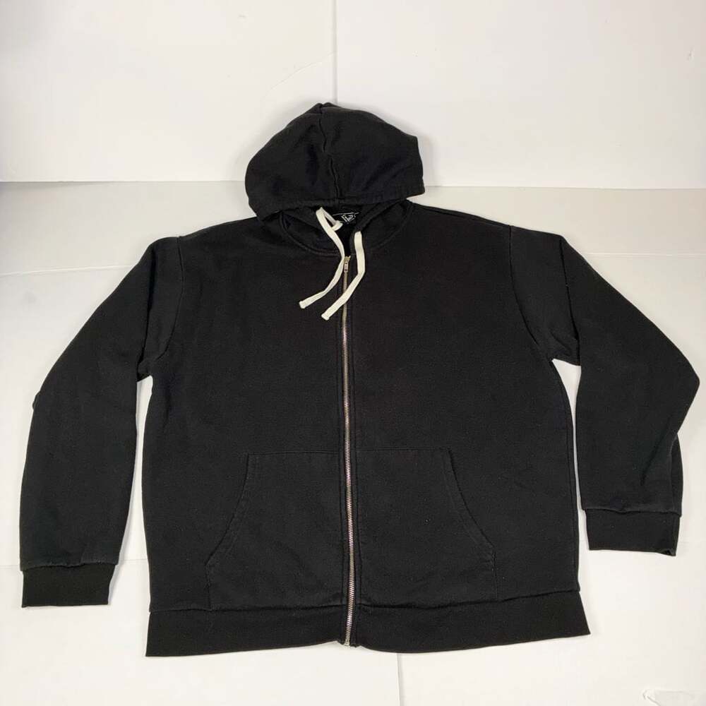Forever 21 Men Full Zip Hoodie Size XXL Black Fleece Sweatshirt